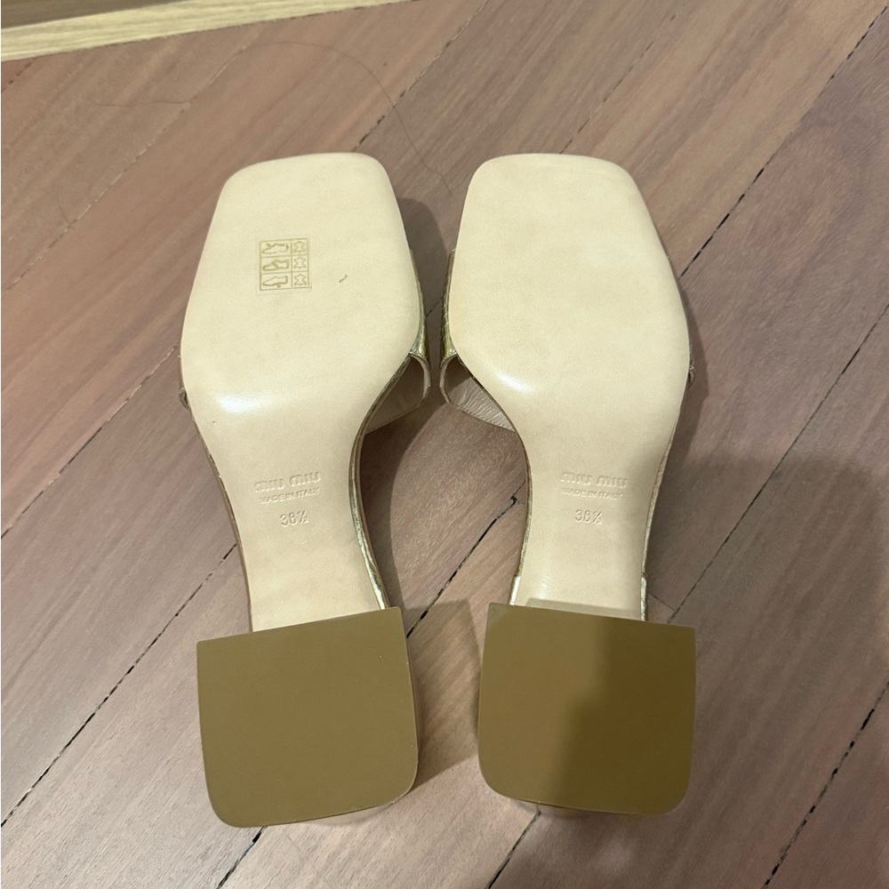 Miu Miu Metallic Gold Textured Mules - Picture 4 of 4